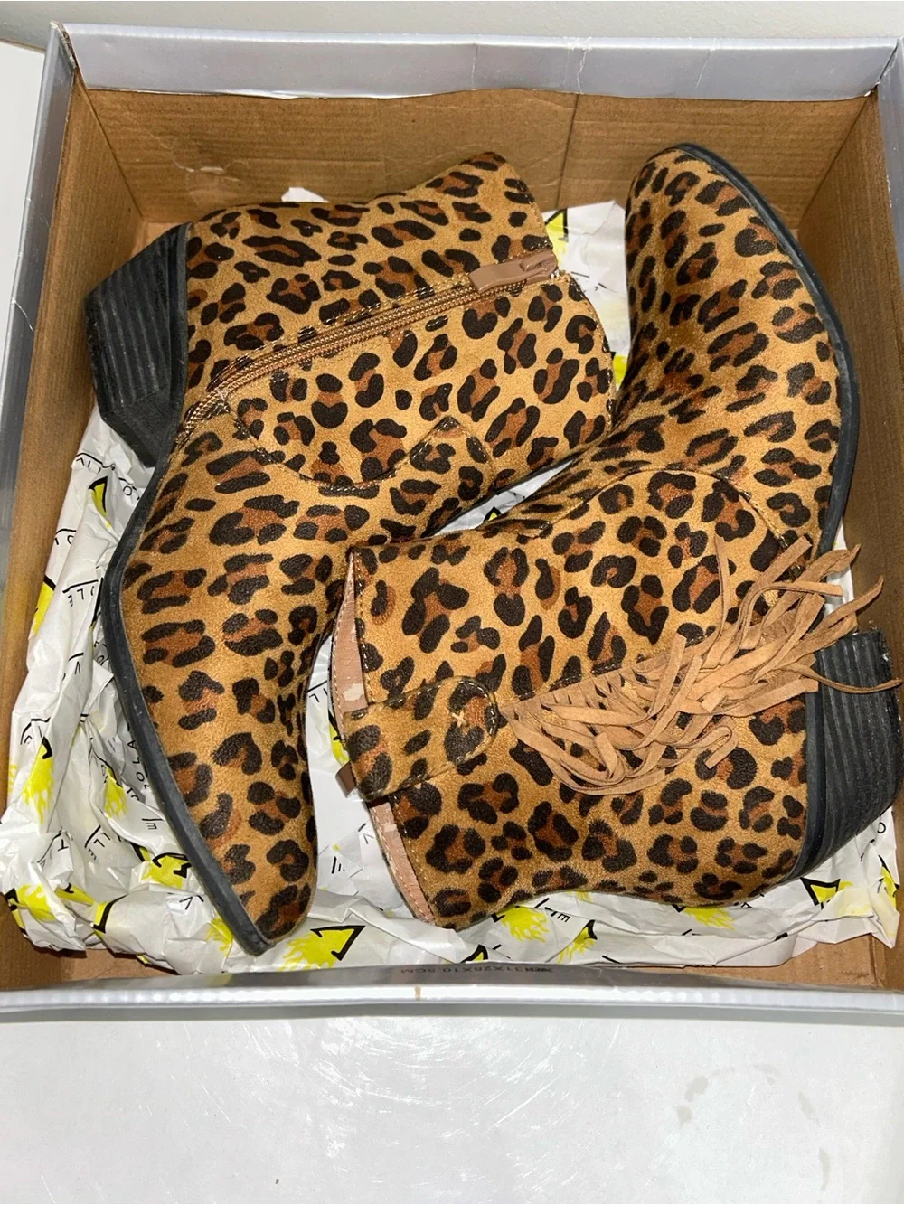Volatile Leopard-Print Ankle Boots in Brown & Black size 8.5